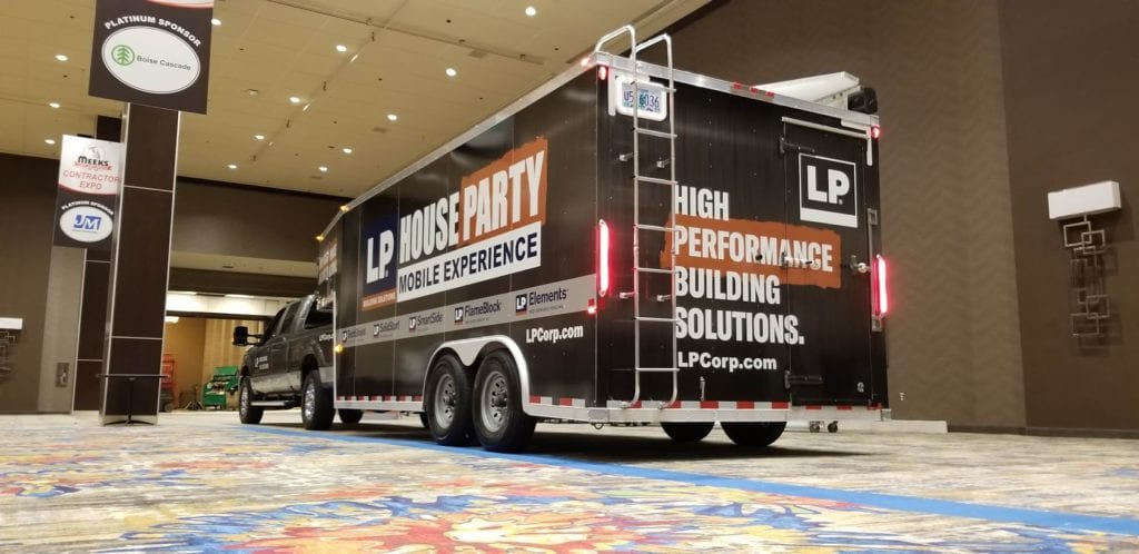 Back of LP's Mobile Experience truck indoors
