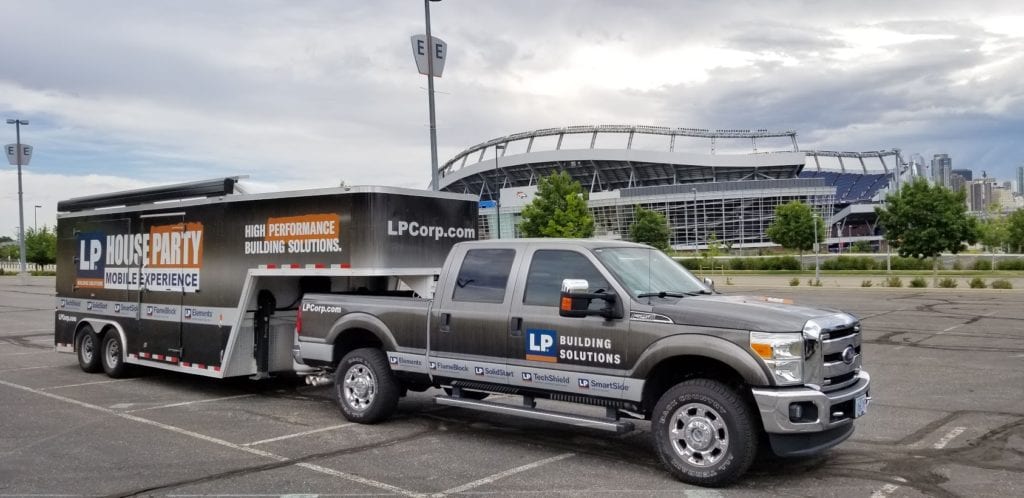LP's Mobile Experience truck outside of a stadium