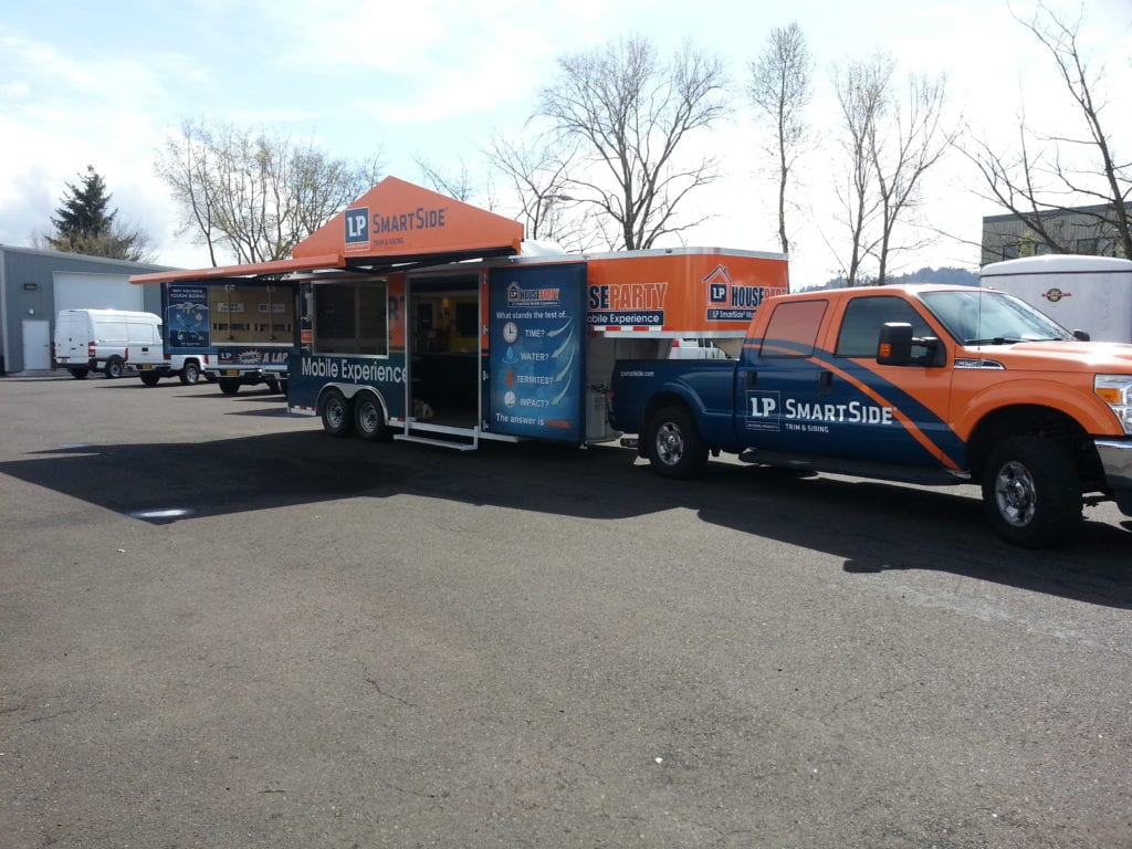 Orange truck for LP's Mobile Experience event